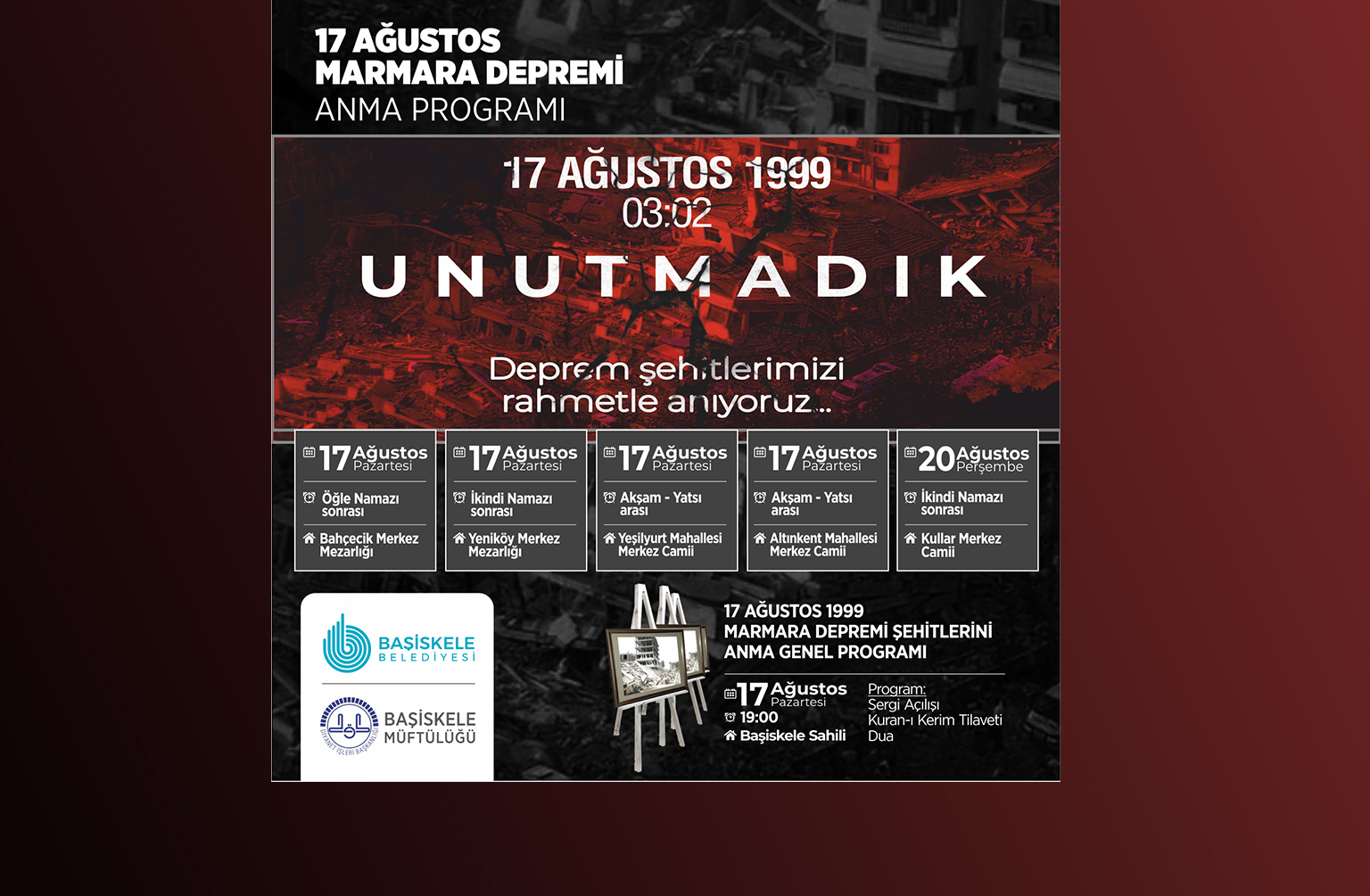 17 Austos Deprem ehitlerimiz Baiskelede Anlacak